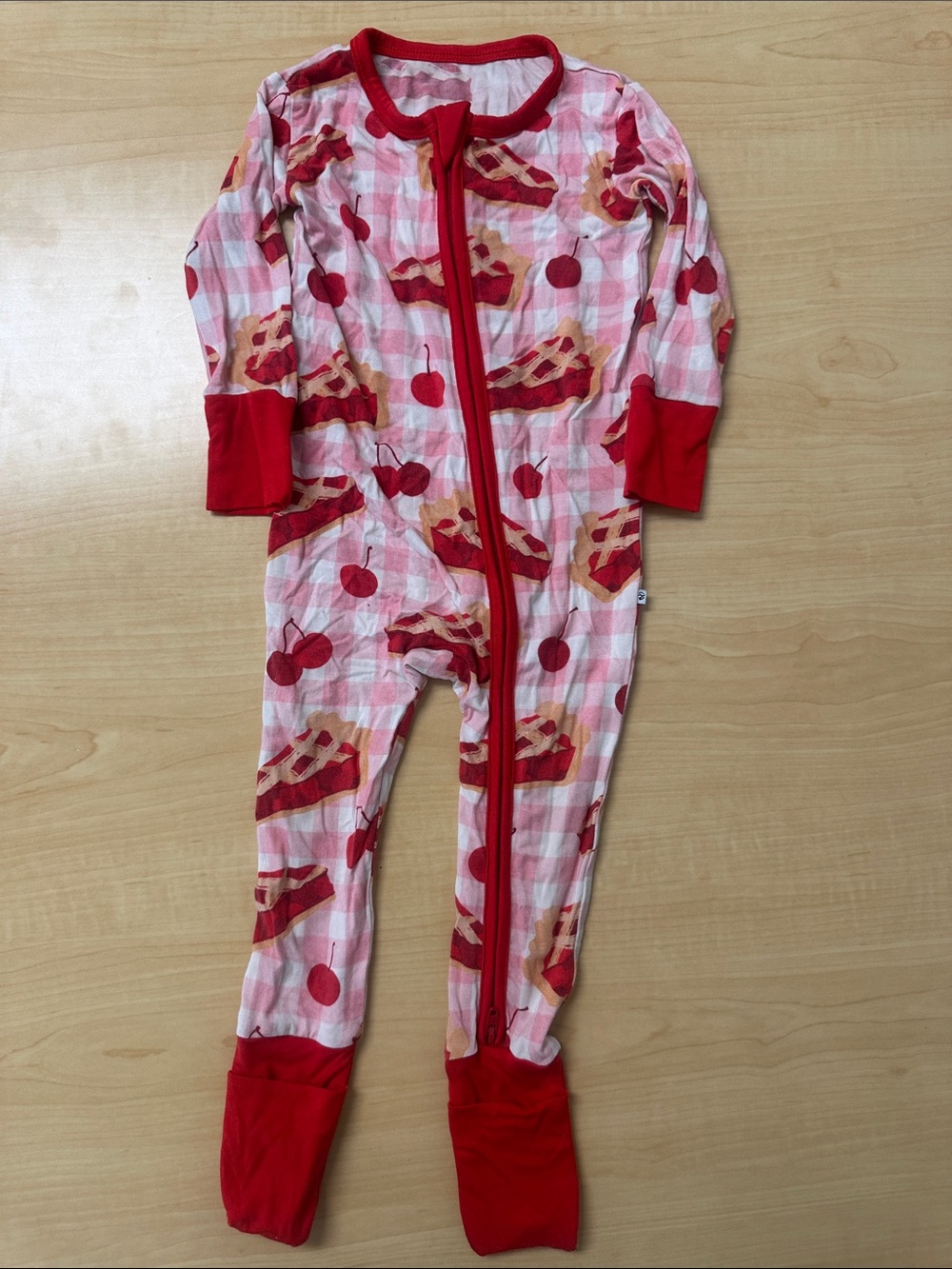 Red Cherry & Pie Print Footed One-Piece Pajamas